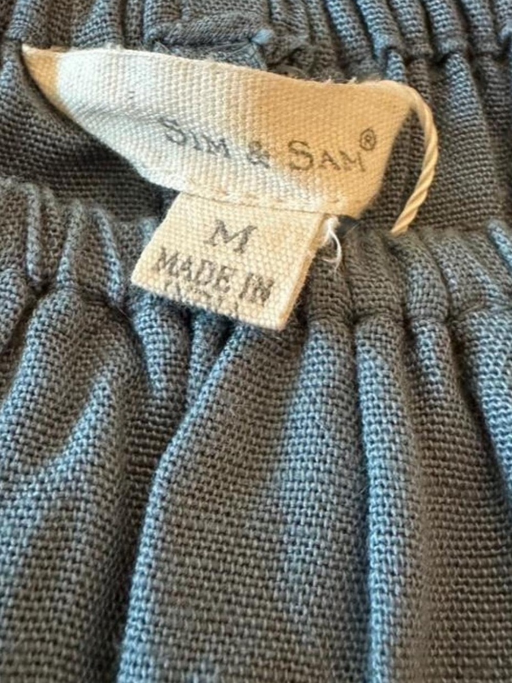 Sim & Sam Blue Linen Blend Puff Sleeve Midi Dress Cottagecore Coastal M - Picture 4 of 7